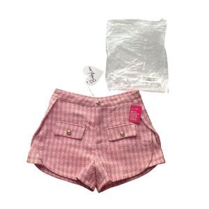 Mae Tweed High-Waisted Shorts Pale Pink Size M NWT